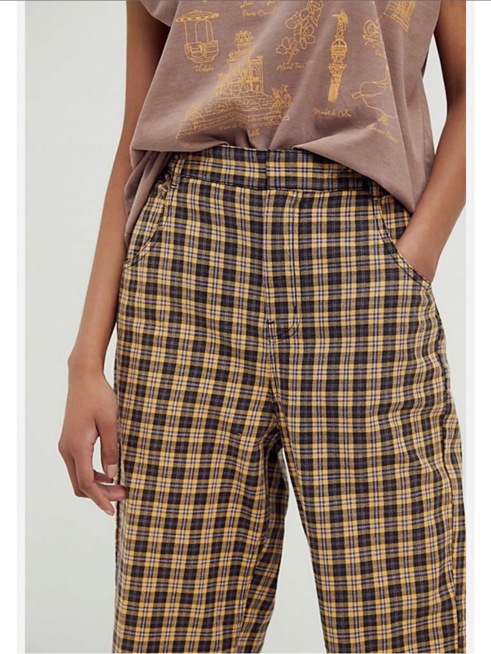 Free People Joey Classic High-rise Pants plaid - Picture 3 of 10